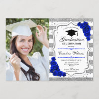 Graduation Party avec photo - Silver Royal Blue