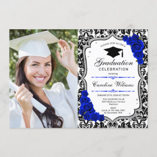 Invitation Graduation Party avec photo - Silver Royal Blue