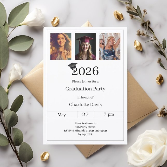 Invitation Graduation party black white photo (Créateur téléchargé)