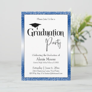 Invitation Graduation Party Blue Ombre Confetti