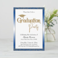 Graduation Party Blue Ombre Gold Confetti