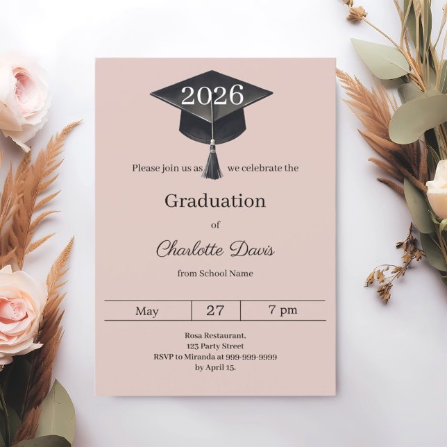 Invitation Graduation party blush pink class of 2026 (Créateur téléchargé)