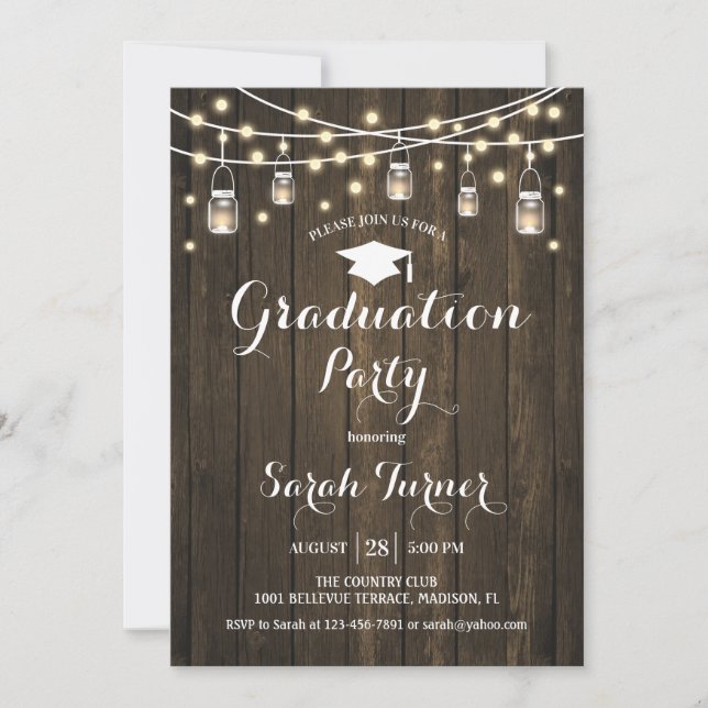 Invitation Graduation Party - Bois rustique (Devant)