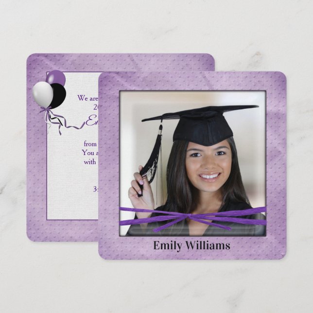 Invitation Graduation Party Bow on Purple Photo Frame (Devant / Derrière)