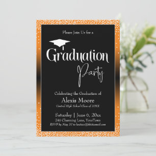 Invitation Graduation Party Bright Orange Ombre Confetti