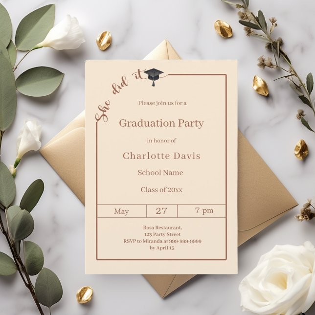 Invitation Graduation party champagne She did it (Créateur téléchargé)