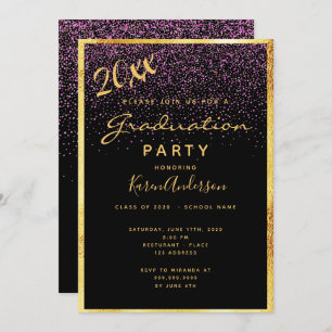 Invitation Graduation party chic noir confetti or 2025