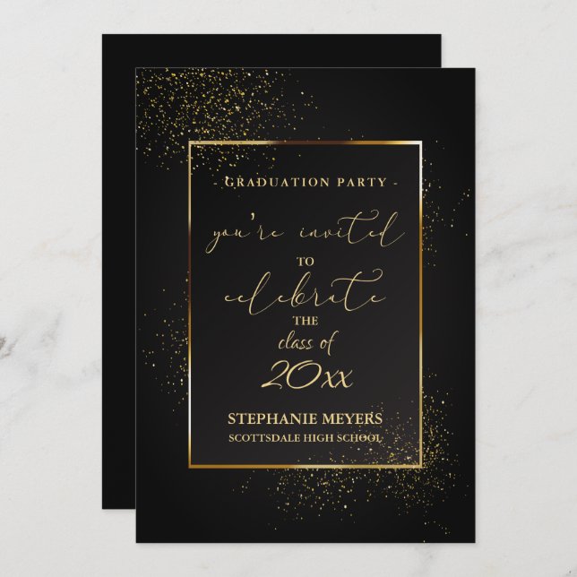 Invitation Graduation Party Elegant Black and Gold Parties sc (Devant / Derrière)