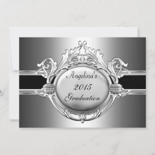 Invitation Graduation Party Elégant Black Silver Metal