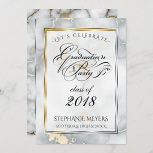 Invitation Graduation Party Faux Marbre Italien Or