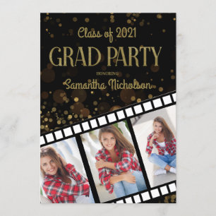 Invitation Graduation Party Filmstrip Black Gold 3 Photos