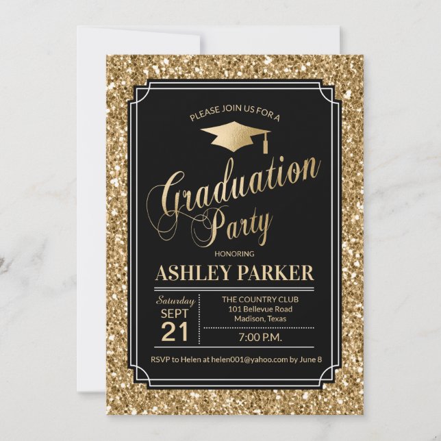Invitation Graduation Party - Gold Black (Devant)