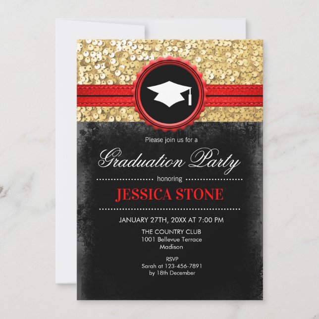 Invitation Graduation Party - Gold Black Red (Devant)