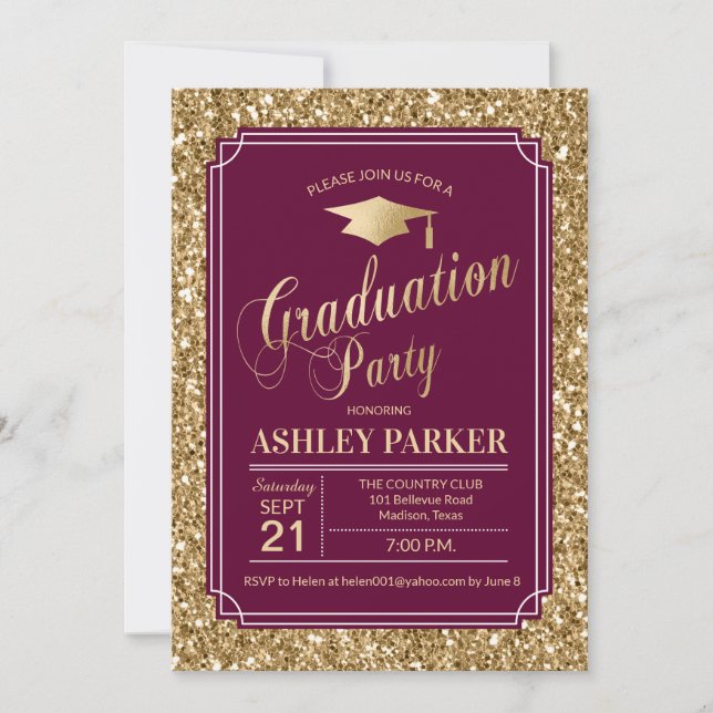 Invitation Graduation Party - Gold Burgundy (Devant)