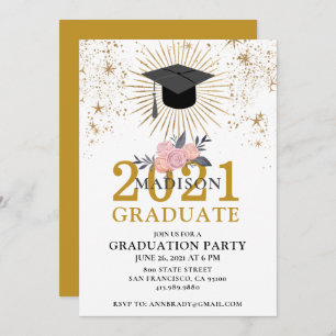 Invitation Graduation Party Gold Classe de 2021 Rose Blanc