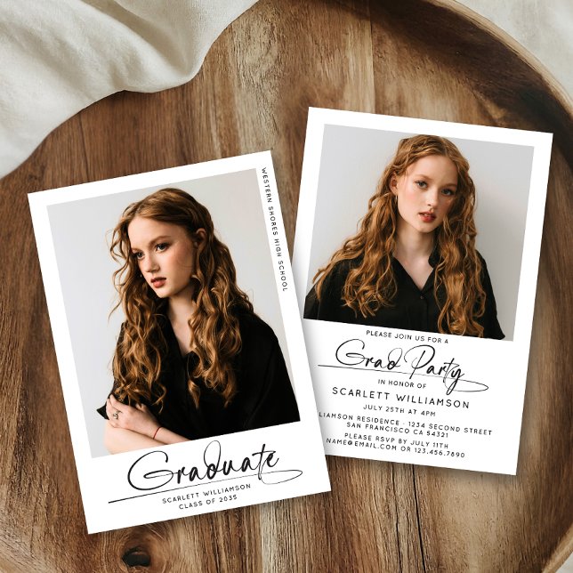 Invitation Graduation Party Graduation moderne - Script photo (Créateur téléchargé)