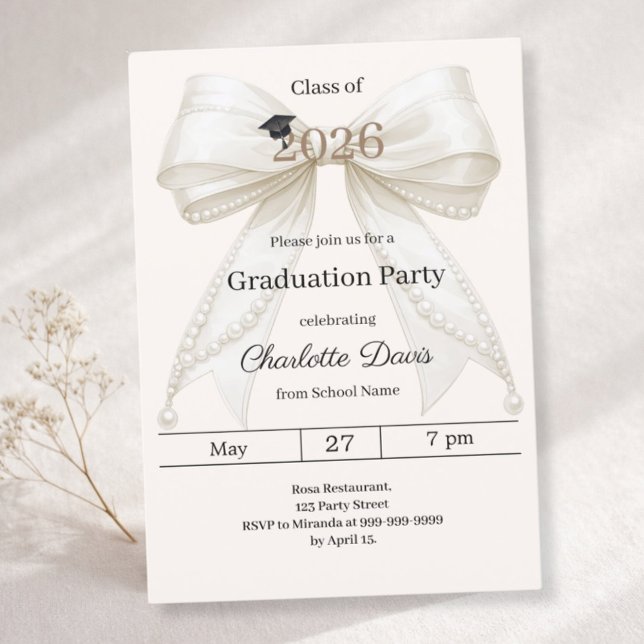 Invitation Graduation party ivory bow cream class of 2026 (Créateur téléchargé)