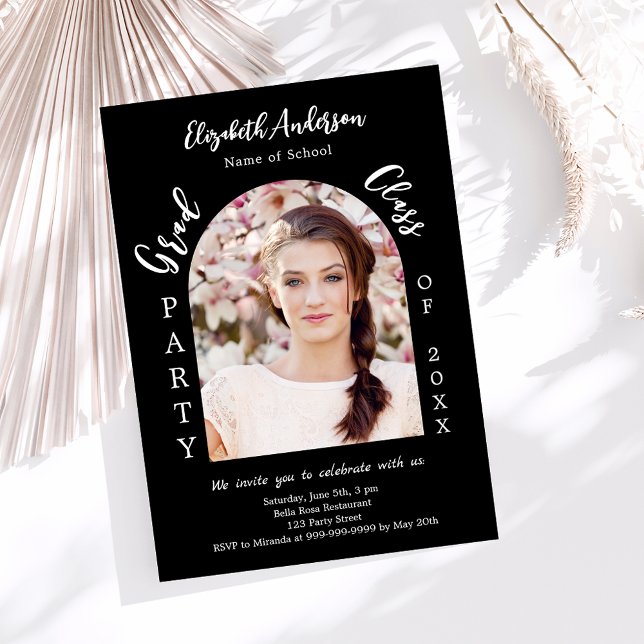 Invitation Graduation party noir blanc arche classe photo 202 (Créateur téléchargé)