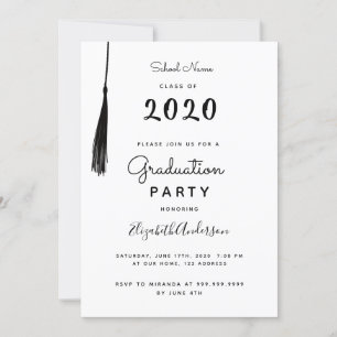Invitation Graduation party noir blanc tassel 2025