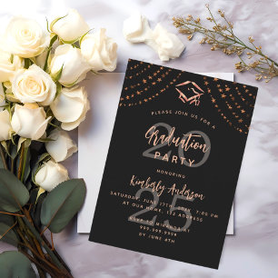 Invitation Graduation party noir rose or étoiles année luxe