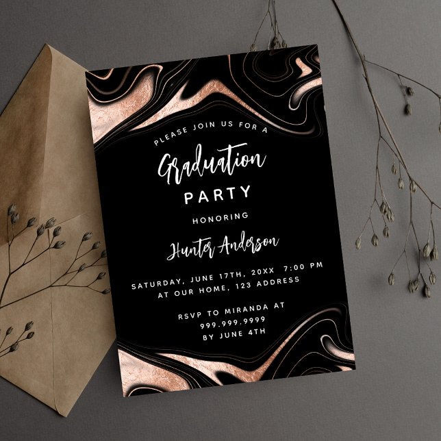 Invitation Graduation party noir rose or moderne (Créateur téléchargé)