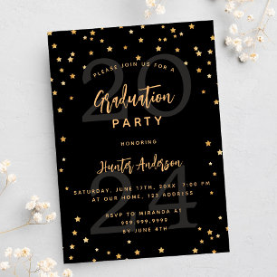 Invitation Graduation party or noir année étoiles luxe