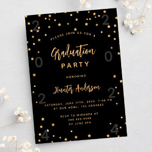 Invitation Graduation party or noir étoiles année luxe
