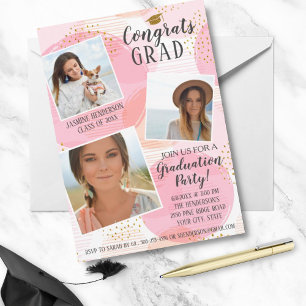 Invitation Graduation Party Photo Collage Blush Pink tendance
