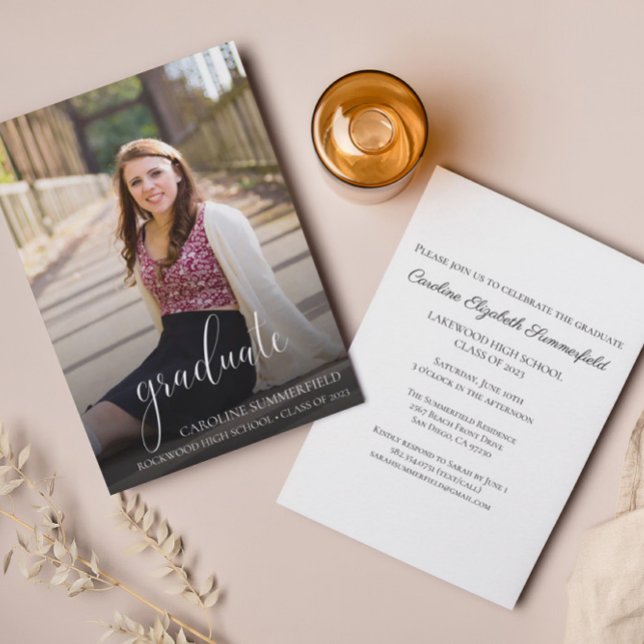 Invitation Graduation Party Photo Élégant Script (Créateur téléchargé)
