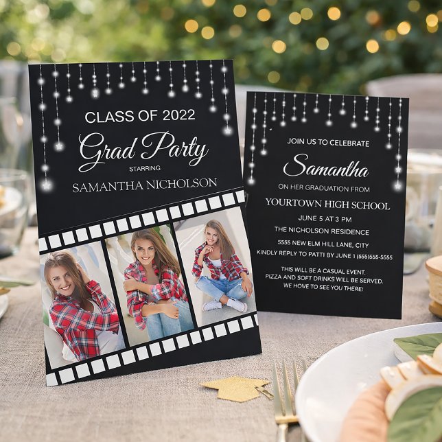 Invitation Graduation Party Photo Film Reel Cinéma Étoiles (Hollywood / Actress graduation party invitation )