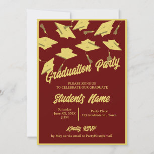 Invitation Graduation Party Photo Maron et Gold Mortarboard