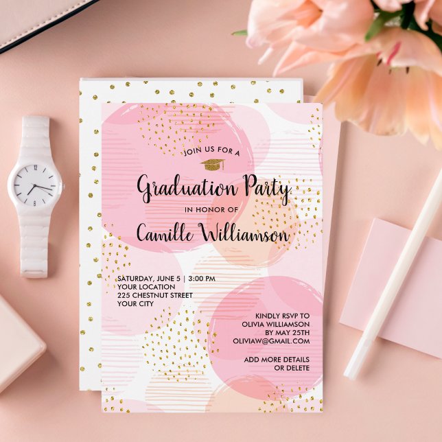 Invitation Graduation Party Pink Gold Parties scintillant Chi (Créateur téléchargé)