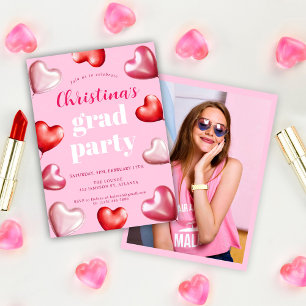 Invitation Graduation Party Pink Hearts mignonne Grad Photo
