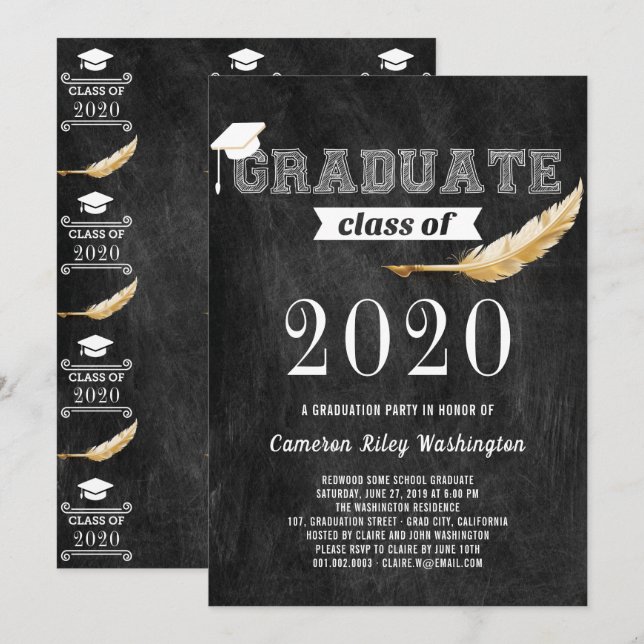 Invitation Graduation Party Retro Chalkboard noir et blanc (Devant / Derrière)