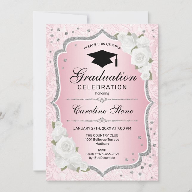 Invitation Graduation Party - Rose or rose blanc (Devant)