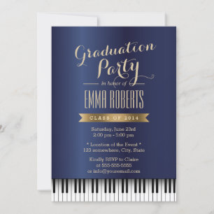 Invitation Graduation Party Royal Blue Piano Keys Musique maj