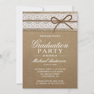 Invitation Graduation Party Rustic Burlap String Bow Lace
