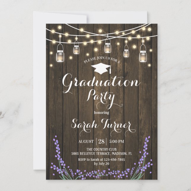 Invitation Graduation Party - Rustic Wood Lavender (Devant)