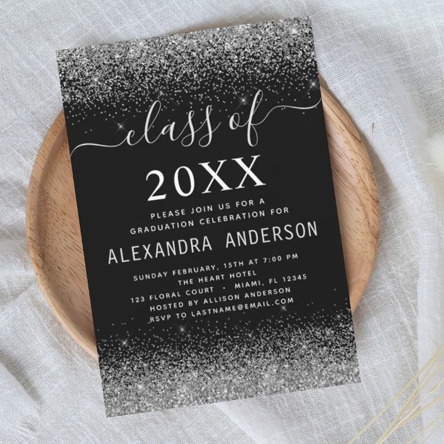 Invitation Graduation Party Silver Black Classe de 2024 (Créateur téléchargé)