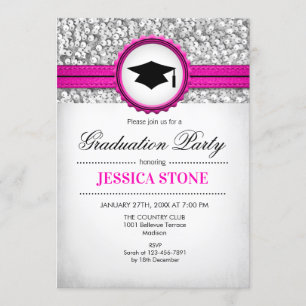 Invitation Graduation Party - Silver White Pink