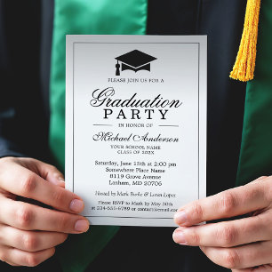 Invitation Graduation Party - Style Silver Metallic Look