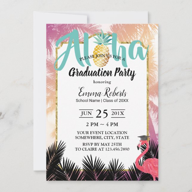 Invitation Graduation Party Tropical Ananas & Palm Tree (Devant)