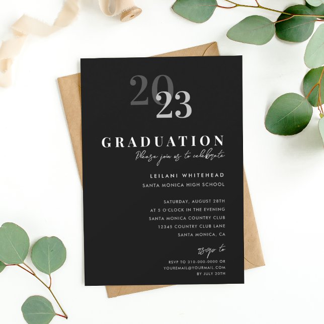 Invitation Graduation Party Typographie moderne Noir (Créateur téléchargé)