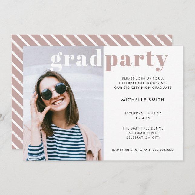 Invitation Graduation Party Typographie moderne Photo personn (Devant / Derrière)
