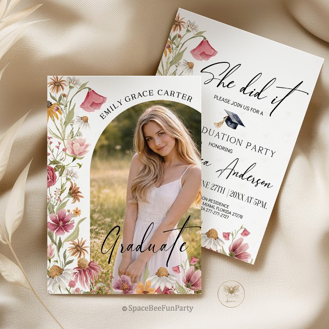 Invitation Graduation Party  Wildflower Photo (Graduation Party Wildflower is a charming collection of boho-inspired invitations featuring delicate)