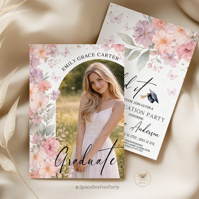 Invitation Graduation Party  Wildflower Photo (graduation invitation, wildflower invite, boho floral, graduation party, photo invitation, bohemian )