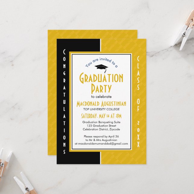 Invitation GRADUATION Personalized Yellow SCIENCE Graduate (Devant/Arrière en situation)
