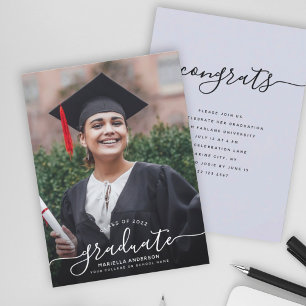 Invitation Graduation personnalisée Moderne Élégant Script Ph