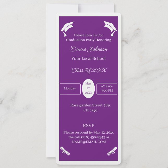 Invitation Graduation Personnalisée Simple Violet Et Blanc (Devant)