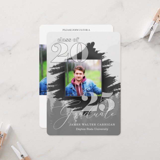 Invitation Graduation photo 2025 de la Masculine en niveaux d (Devant/Arrière en situation)